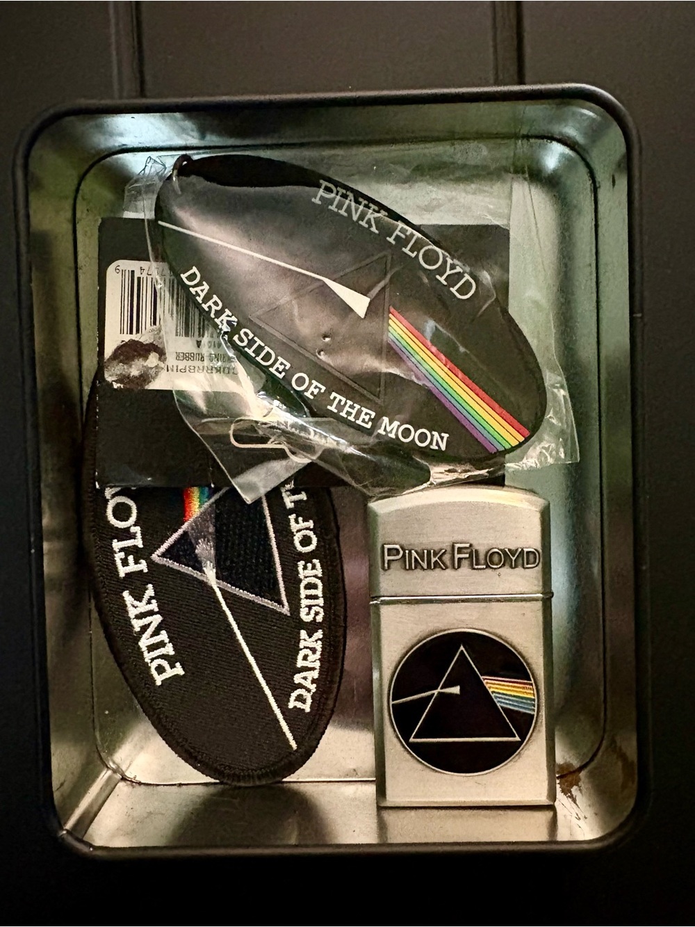 Pink Floyd Dark Side of the Moon Bundle - Lighter, Patch, Keychain, & Tin